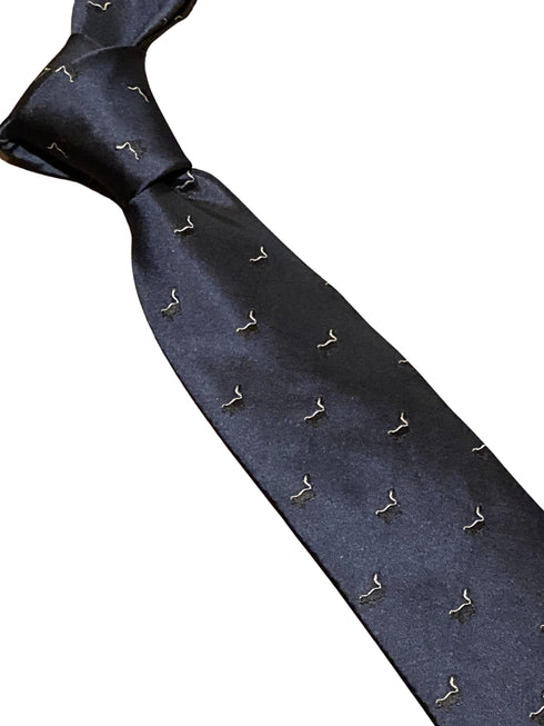 navy blue tie with skunk embroidered design